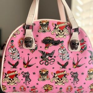 Ed Hardy Pink Tattoo Print Satchel purse bag